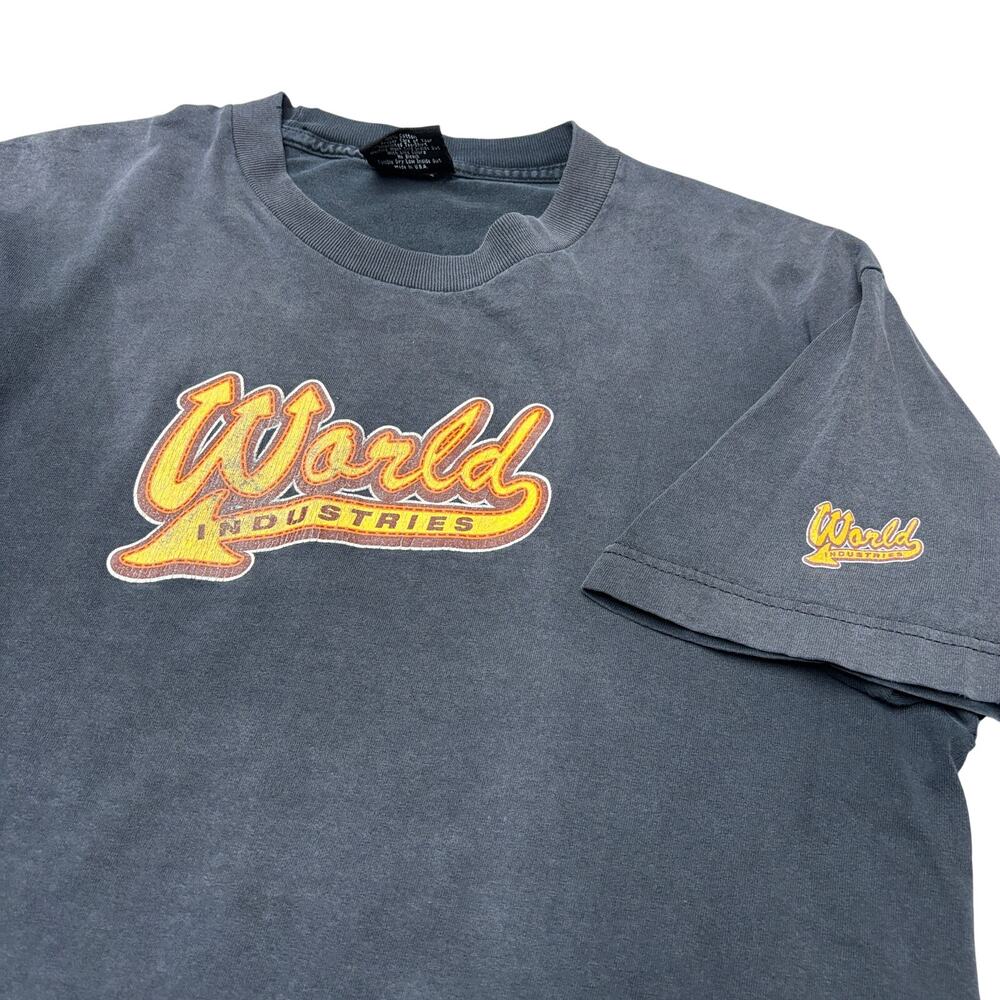 Vintage 90s World Industries Spellout Skate Shirt Men's Large Faded Distressed